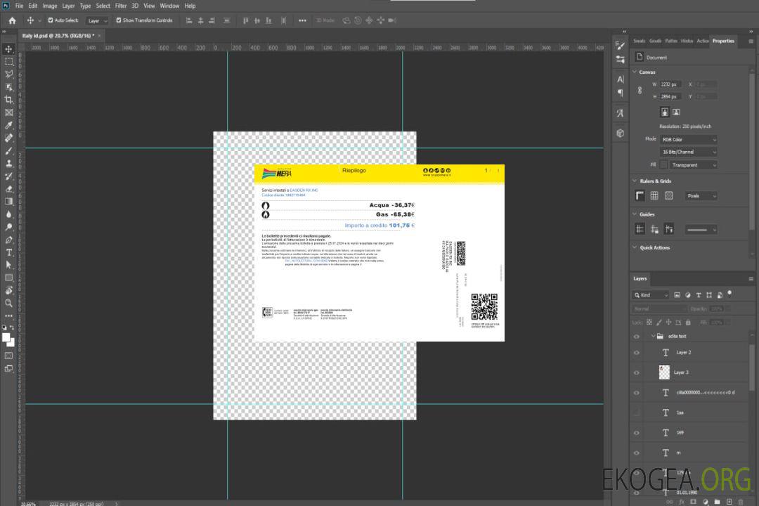 Italie Gruppo Hera facture de services publics, modèle Word et PDF template